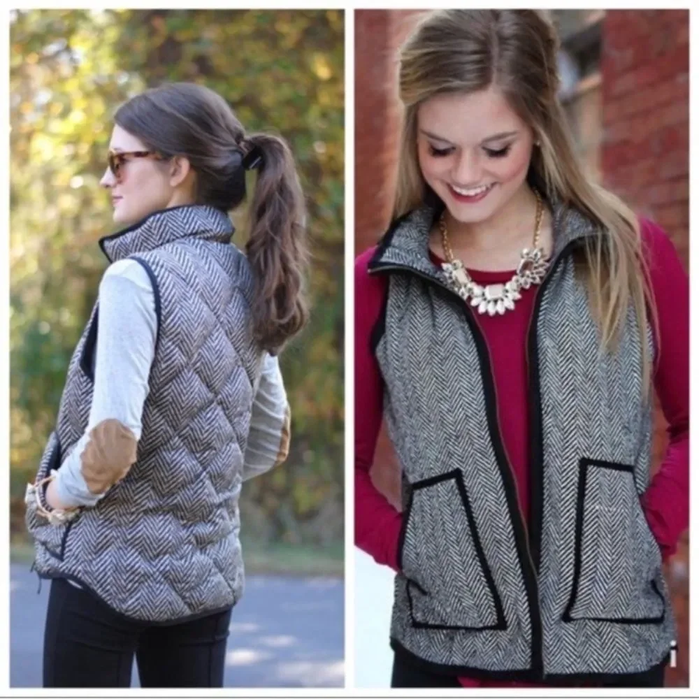 J Crew Excursion Blogger Favorite Quilted Down Fill Vest Herringbone Medium